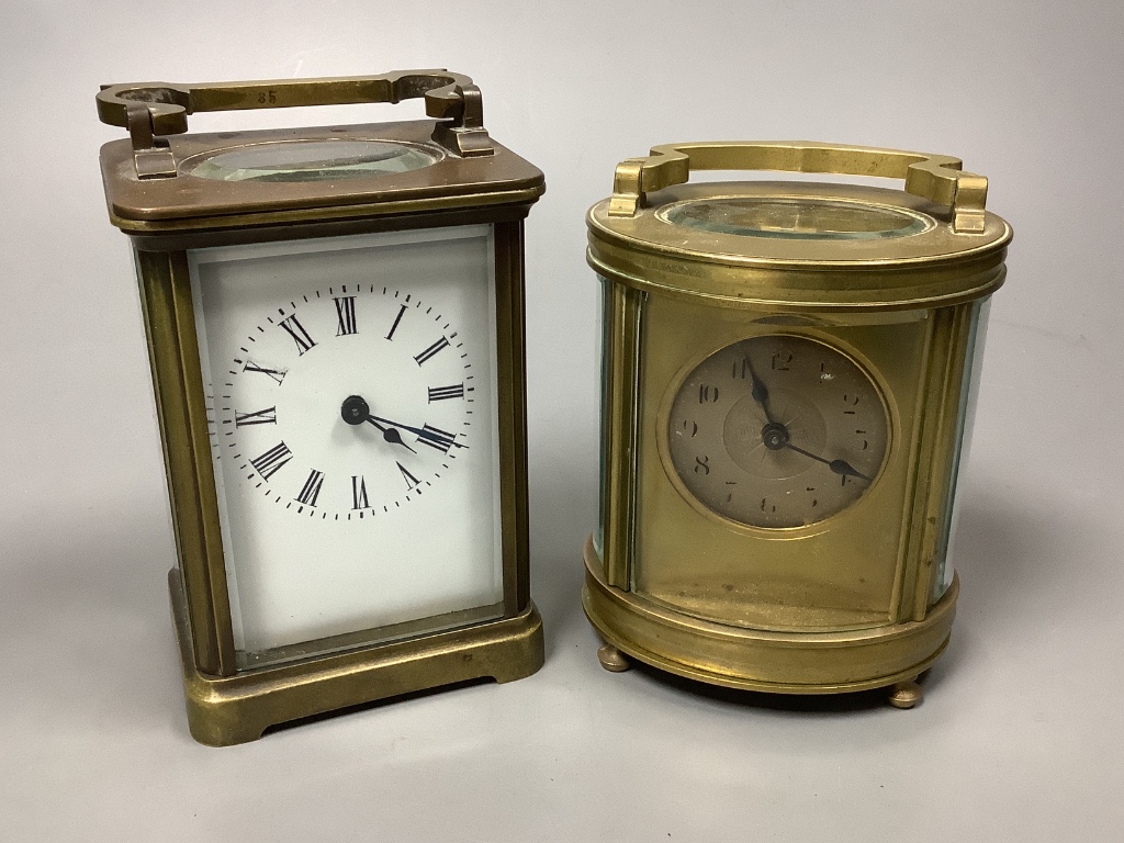 Two brass cased carriage timepieces